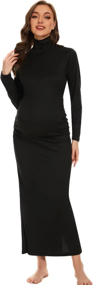 Turtleneck Long Sleeve Maternity Bodycon Dresses for Photography Maternity Baby Shower and Casual