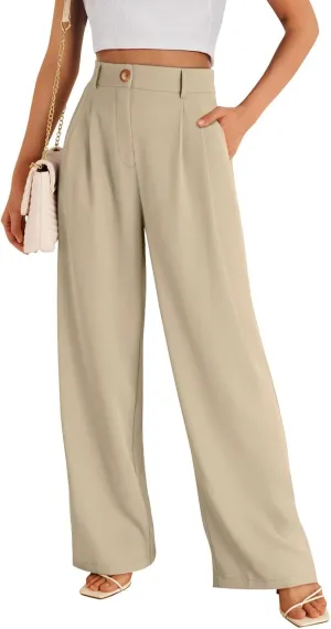 Wide Leg Dress Pants for Women High Waisted Lounge Pant Business Casual Trousers Flowy Palazzo Pants with Pocket