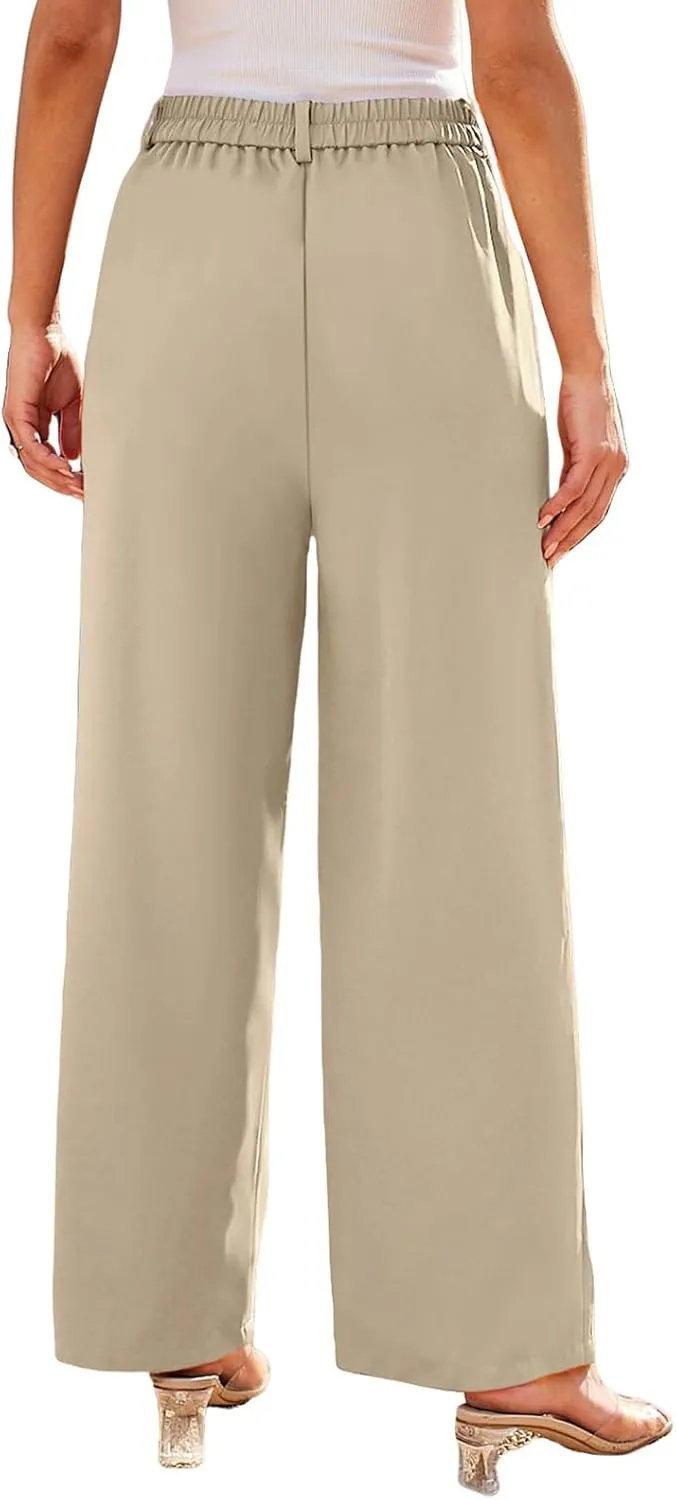 Wide Leg Dress Pants for Women High Waisted Lounge Pant Business Casual Trousers Flowy Palazzo Pants with Pocket