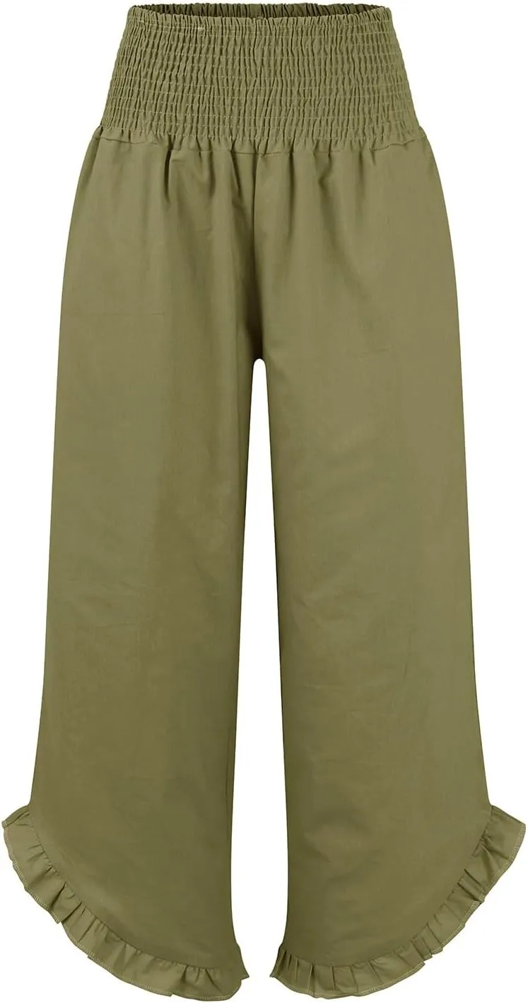 Wide Leg Pants Woman Flowy 2025 Summer Palazzo Trousers Dressy Cotton Linen Boho Long Pant Lounge with Pockets