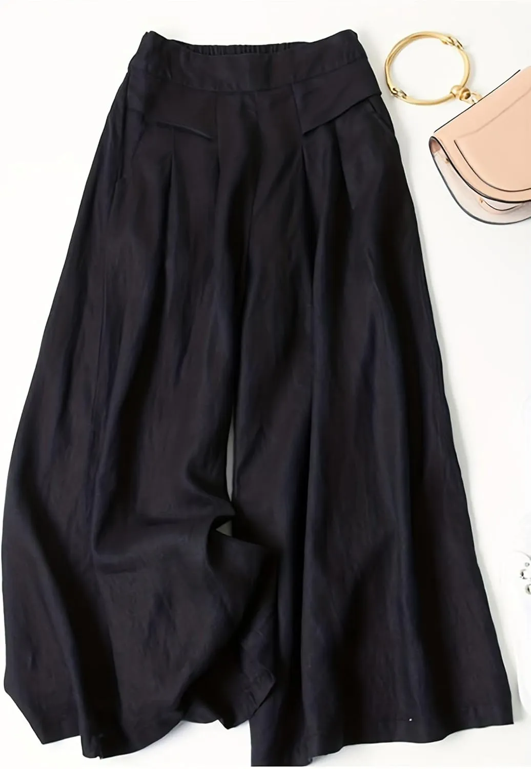 Womens Baggy Wide Leg Palazzo Pants Loose Elastic Waist Linen Pants Palazzo Lounge Trousers