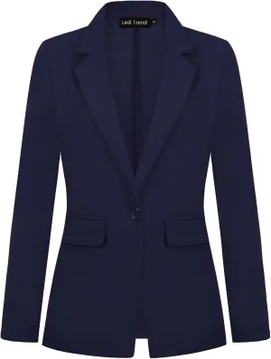 Womens Blazer One Button Jacket Suits Notched Lapel Casual Work Office Long Sleeve Blazer with Pockets
