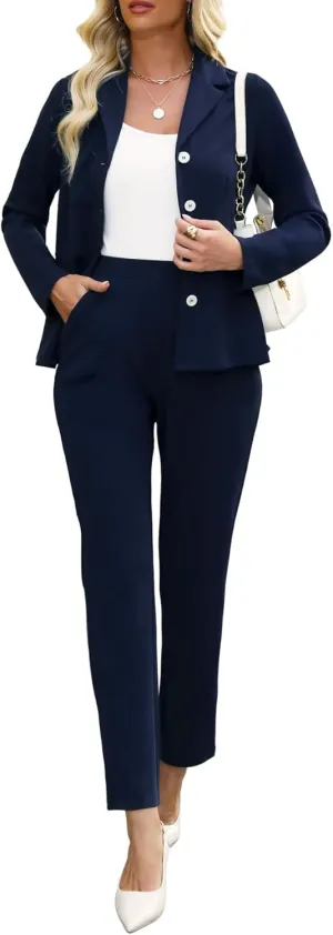 Women's Business Pant Suits Dressy Casual Long Sleeve 2 Piece Blazer Set for Office Work Outfits 2025
