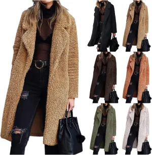 Womens Casual Fuzzy Fleece Long Jackets Zip Up Trench Coats Long Sleeve Lapel Cardigan Fall Winter Warm Outerwear