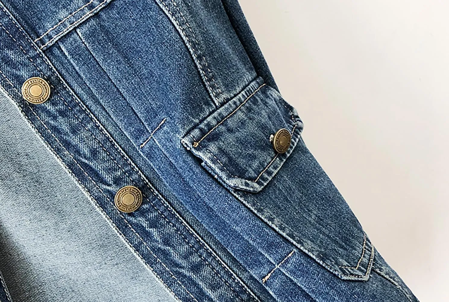 Womens Collarless Long Sleeve Denim Jacket Round Neck Button Down Jean Jackets
