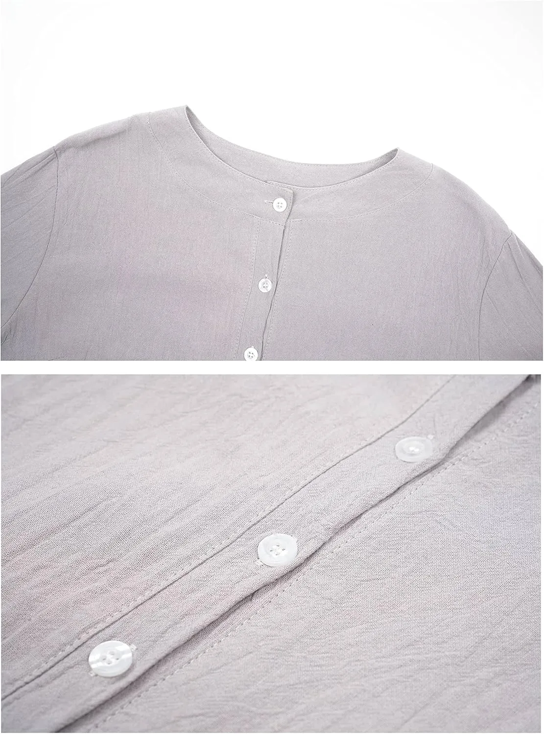 Women's Half Button Down Linen Dress 3/4 Sleeve Casual Crewneck Midi Knee Length Dresses with Pockets