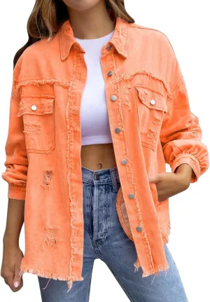 Women's Oversized Botton up Denim Jackets Classic Fit Crop Jean Jacket Stretch Casual Coat with Pockets Teen Girls