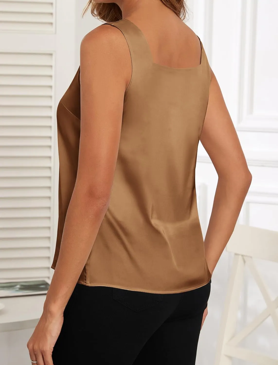 Womens Satin Tank Tops V Neck Camisole Tops for Women Dressy Casual Blouses Sleeveless Silk Shirts