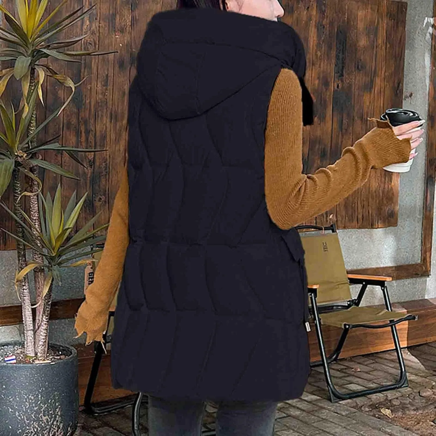 Women's Tunic Puffer Vest Insulated Hooded Sleeveless Quilted Jackets Winter Outwear Warm Gilet Coats with Pockets