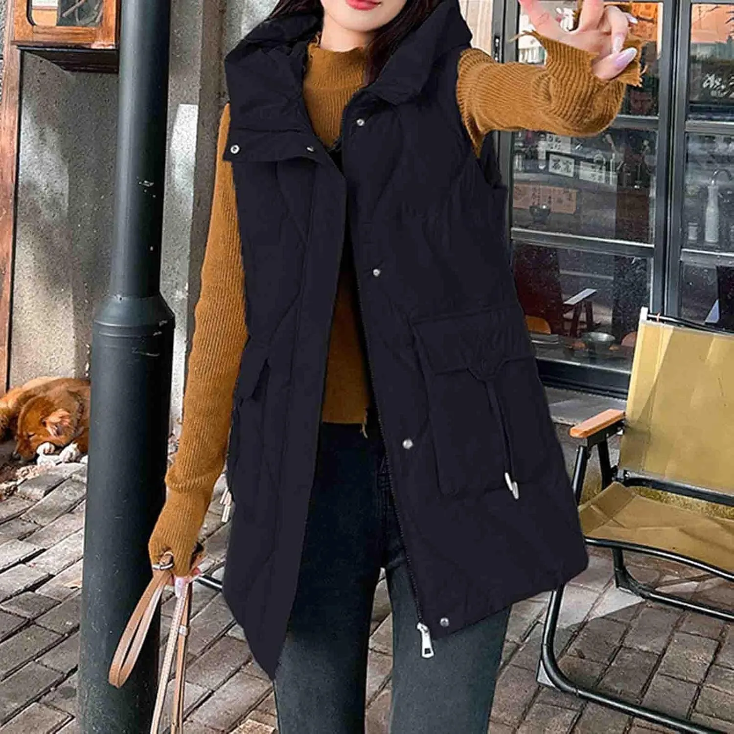 Women's Tunic Puffer Vest Insulated Hooded Sleeveless Quilted Jackets Winter Outwear Warm Gilet Coats with Pockets