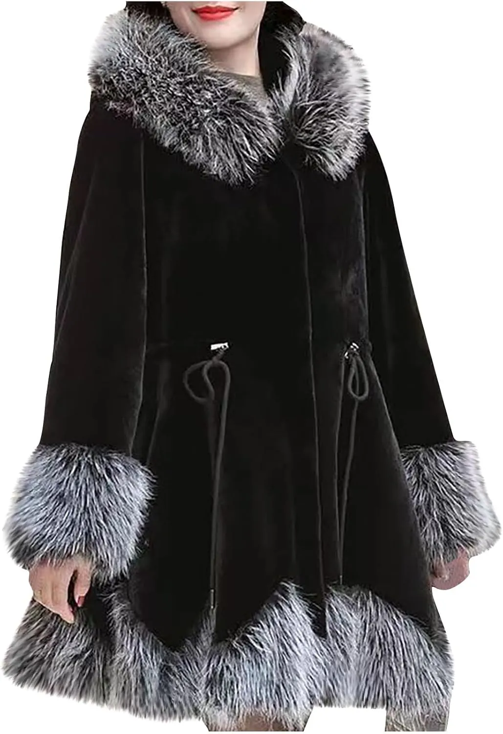 Womens Winter Luxury Coats Faux Fur Trim Single Breasted Shaggy Plush Jackets Fashion Elegant Outwear with Pockets