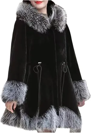 Womens Winter Luxury Coats Faux Fur Trim Single Breasted Shaggy Plush Jackets Fashion Elegant Outwear with Pockets