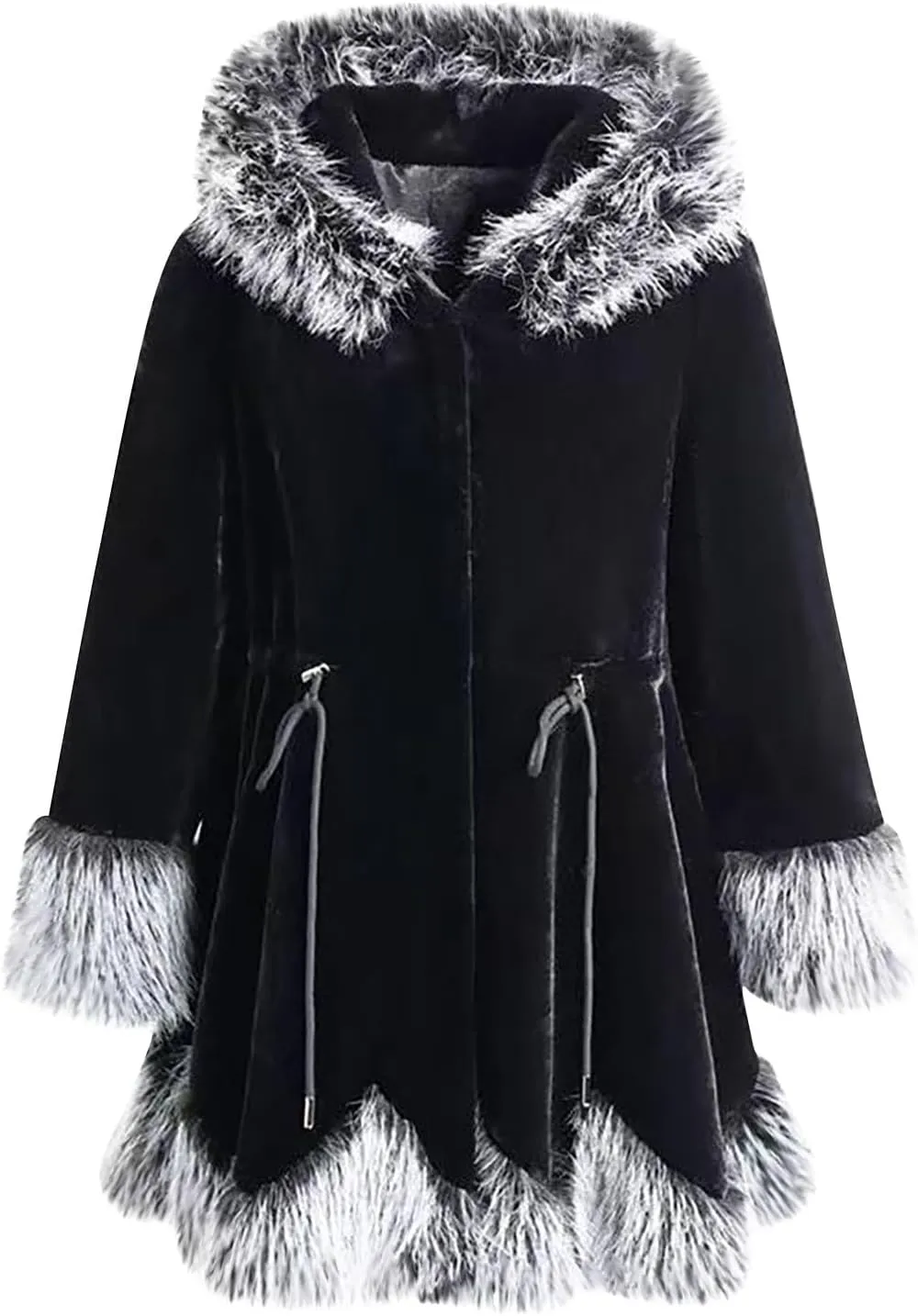 Womens Winter Luxury Coats Faux Fur Trim Single Breasted Shaggy Plush Jackets Fashion Elegant Outwear with Pockets